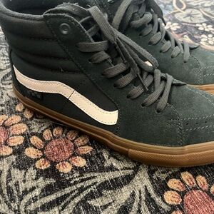 Vans Men's Dark Green and White High-Top Sneakers
